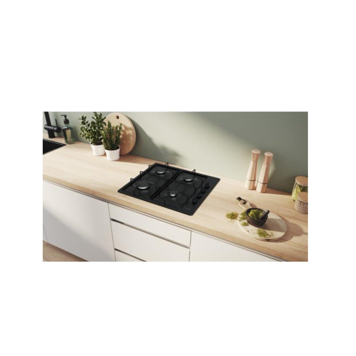 Table de cuison gaz 60cm 7500 w.4 feux noir - Bosch PBP6B6K80 - 2