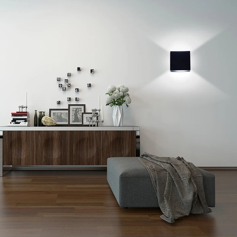 Aplique de pared LED negro arriba y abajo 6W blanco frío 6000K, aplique de pared de aluminio interior para dormitorio, escalera, decoración lateral - 4