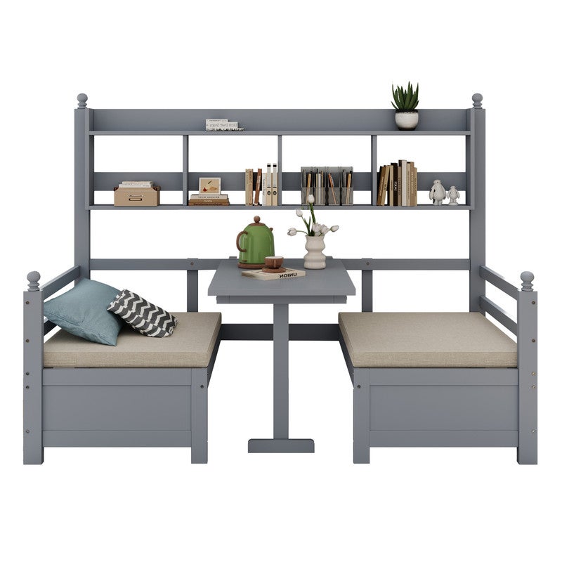 Letto Multifunzionale In Legno 90x200 Cm – Divano Letto Con Scrivania, Libreria, Cassetti E Luci LED Con Prese USB