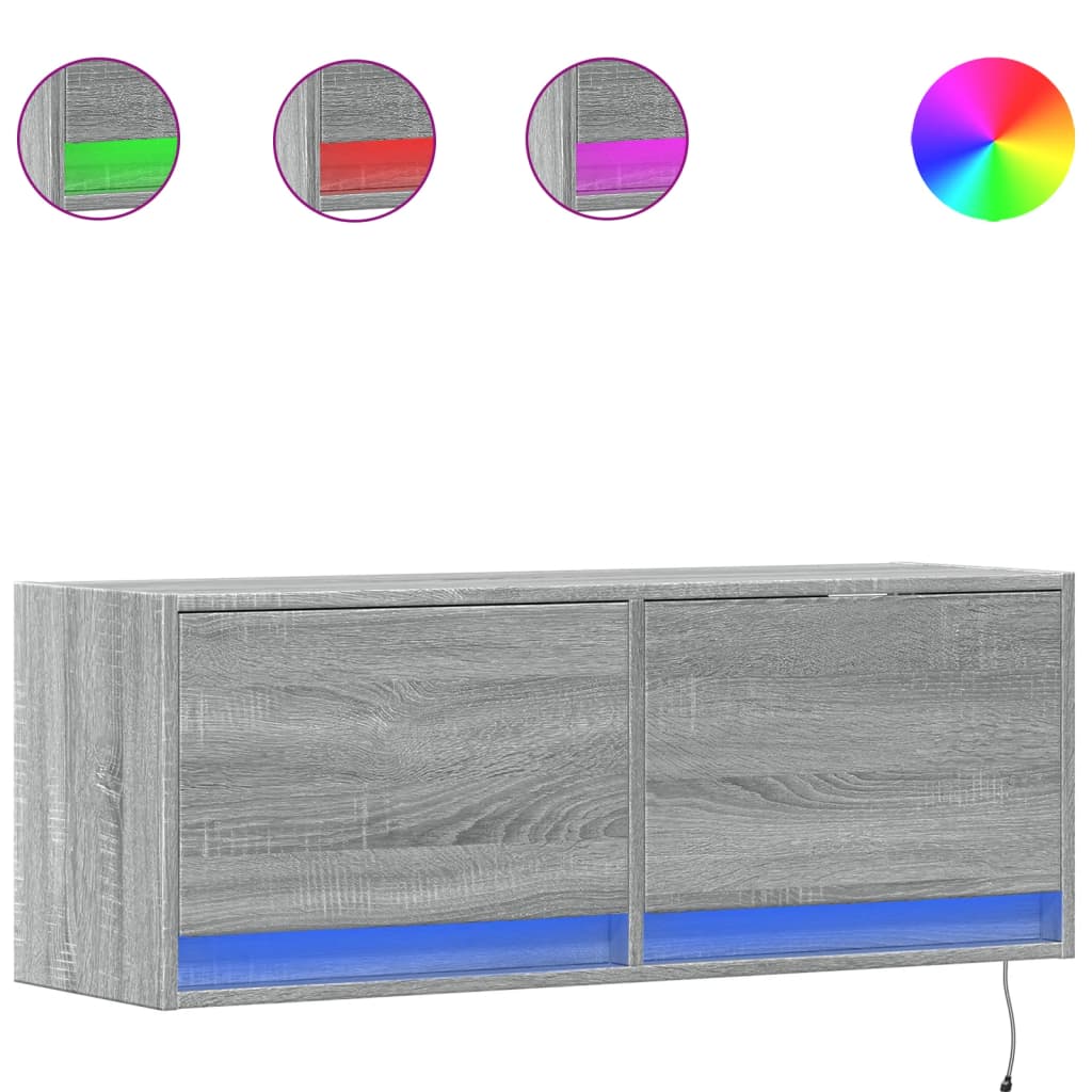 Meuble TV Avec LED 160x35x40 Cm – Sonoma Gris – Neuf