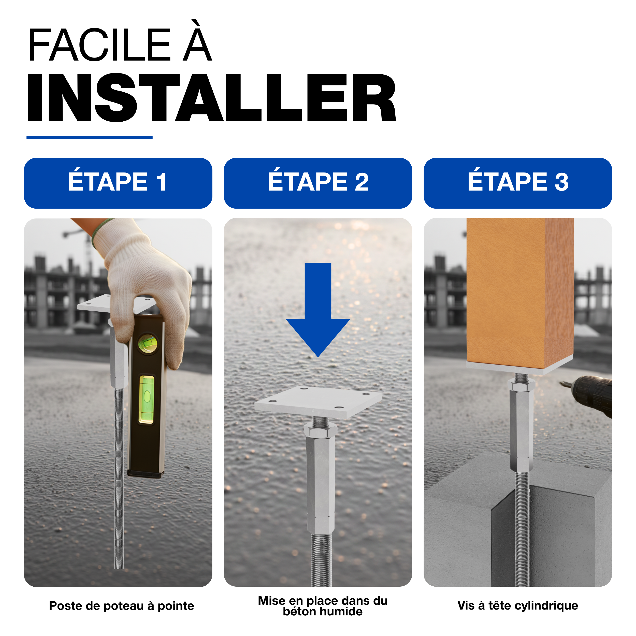 Support de poteau Galvanisé à chaud 80 x 80 mm hauteur reglable platine bois pied poteaux clôture GeZu Impex - 3