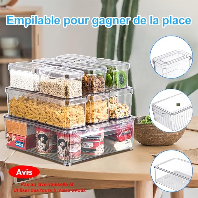 Lot De 4 Bacs De Rangement Plastique Avec Couvercles - XL (11"x7.5"x6") - Neuf