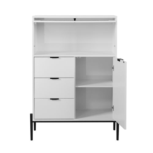 Credenza con 3 cassetti,1 anta e 1 anta in vetro,mobiletto in legno con spazio di archiviazione per cucina,sala da pranzo,corridoio,85 x 40 x 120 cm