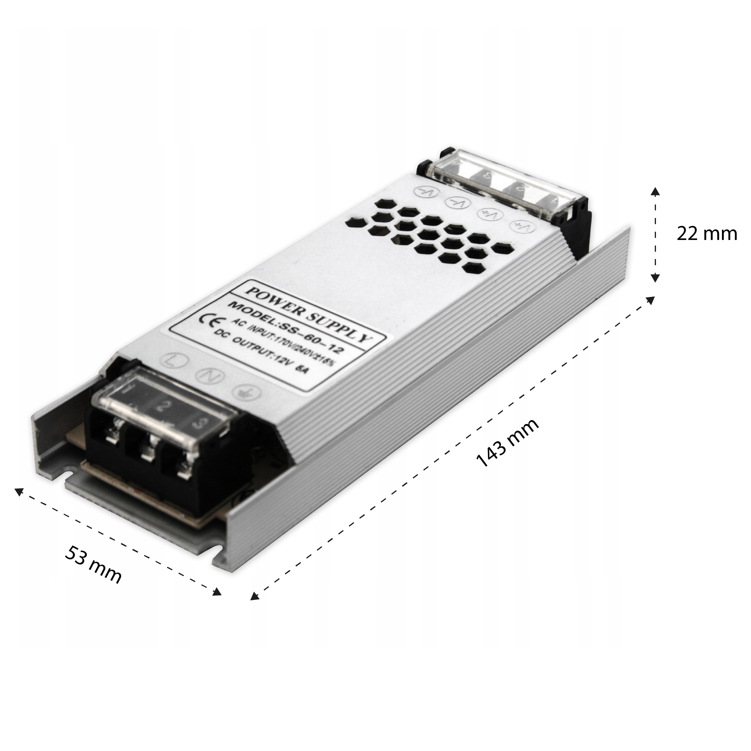 Zasilacz LED Flat 12V 60W 5A AC190-240V 145x53x22mm pasywne chłodzenie zabezpieczenia MasterLED - 2