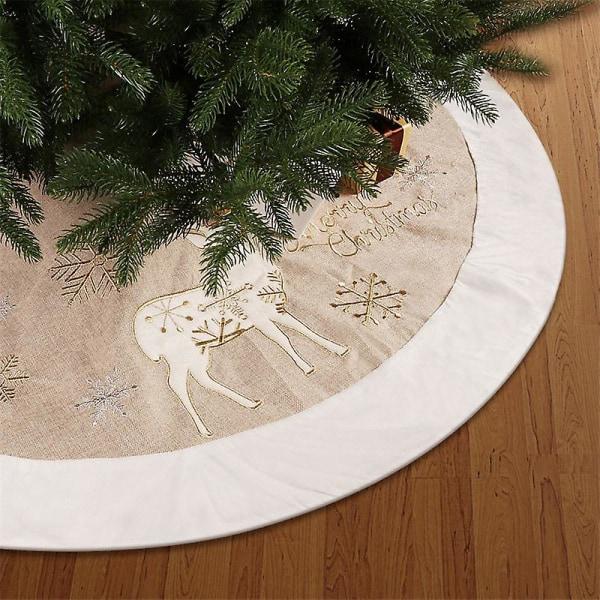 Jupe De Sapin De Noël En Lin Avec Flocons – Tapis Décoratif 120 Cm Pour Les Fêtes