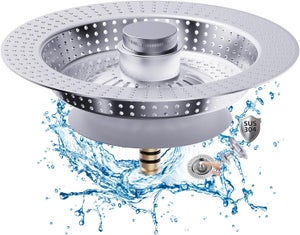 Filtre D'évier 3 En 1 Acier Inoxydable – Pop-up, Tamis, Pour Trou De 75 à 86 Mm, Profondeur 40 Mm