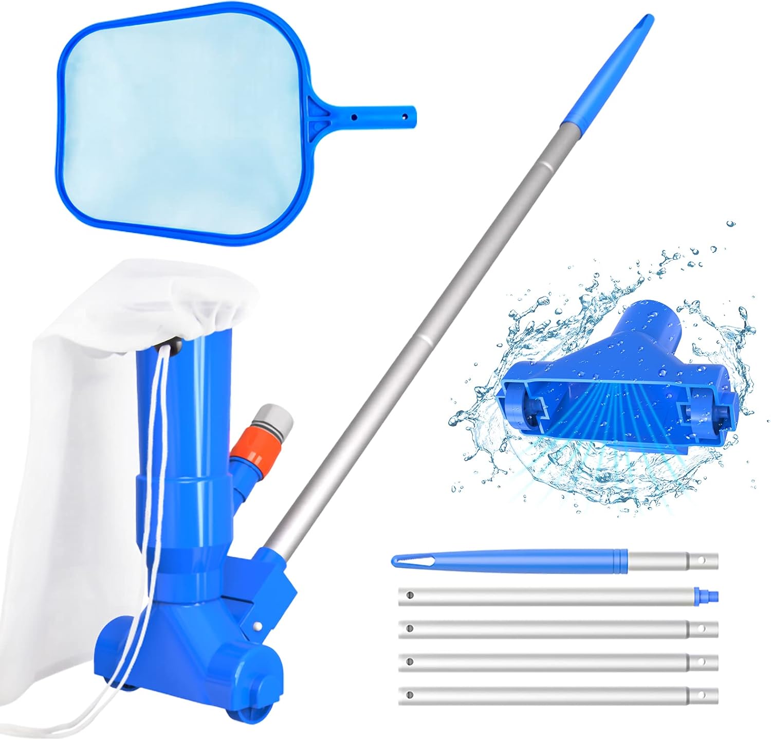 Kit d'entretien de piscine avec aspirateur et écumoire de piscine, 5 poignées de manche, sac à feuilles - kit d'entretien portable pour piscine | Leroy Merlin