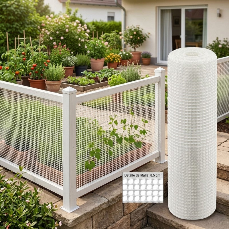 Maille plastique carré 0,5 x 0,5 cm, blanc 1 x 25 m, clôture artificiel pour terrasses, balcons ou jardins - 4
