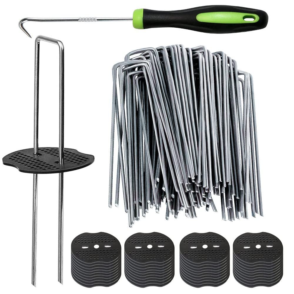 50 clous galvanisés en U Ø3 mm, 40 mm larg., 150 mm long., avec 50 rondelles et 1 extracteur, fixation au sol durable. - 4