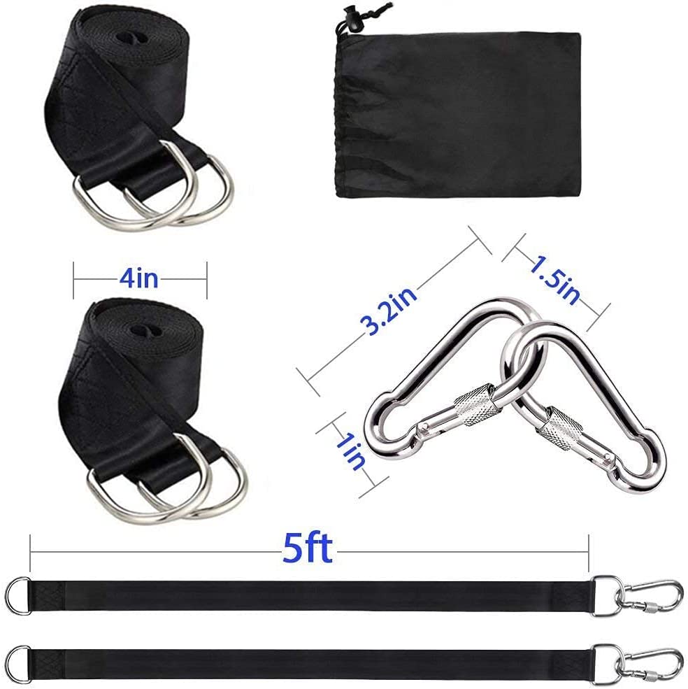 Kit de sangles de suspension pour balançoire d'arbre, sangles de 1,5 m de long avec mousqueton à verrouillage plus sûr pour balançoire d'arbre, hamacs - 4