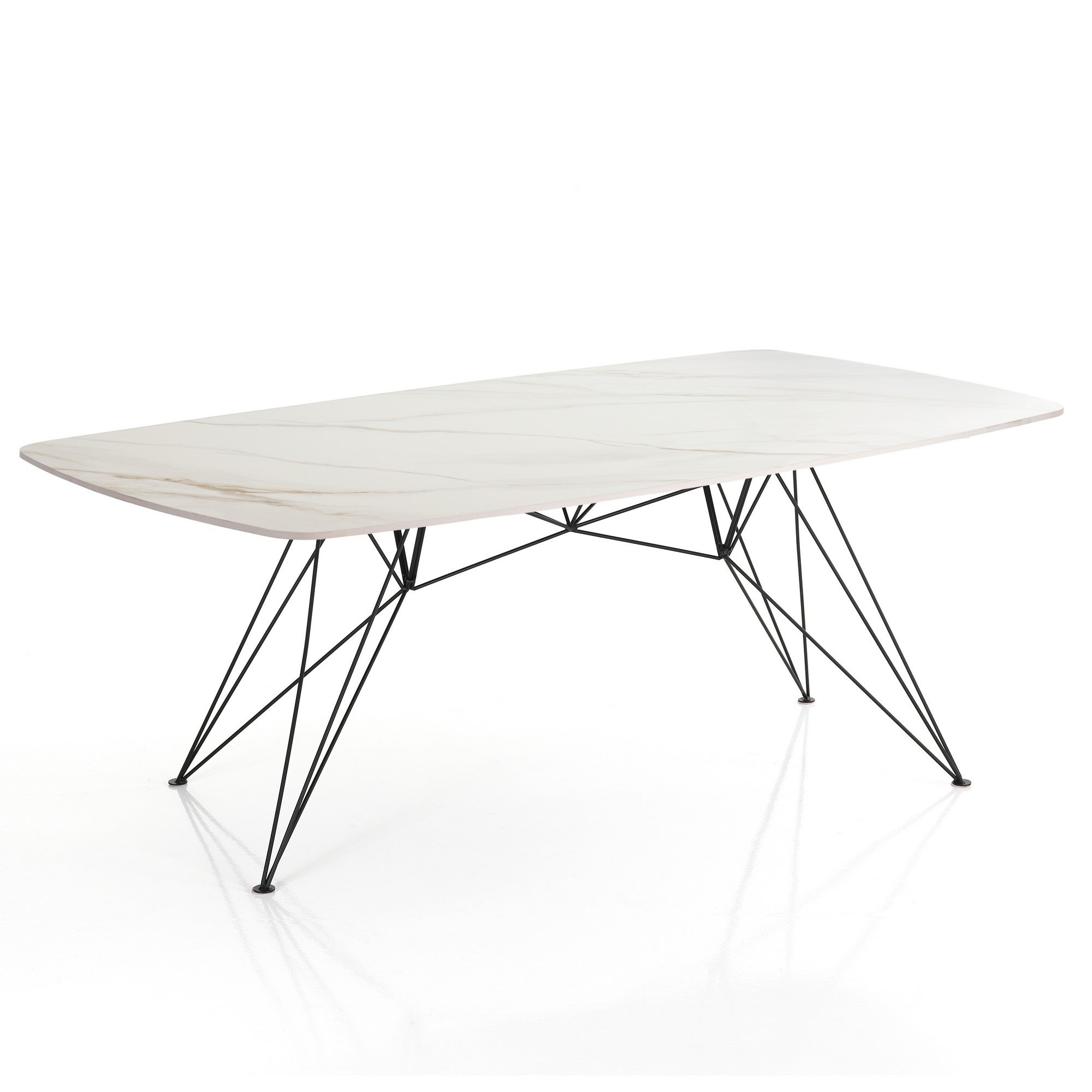 Stół/biurko SPILLO ONICE MARBLE, połyskliwa ceramika w kolorze białym/żółtym onyksem, dł. 180 cm, matowa czerń, do salonu lub gabinetu