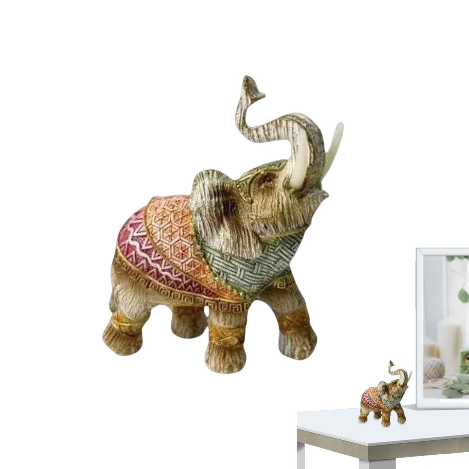 Rzeźba słonia z żywicy, figurka słonia na stół, figurka słonia w stylu europejskim, dekoracja biurka Lucky, 11 x 6 x 13,5 cm