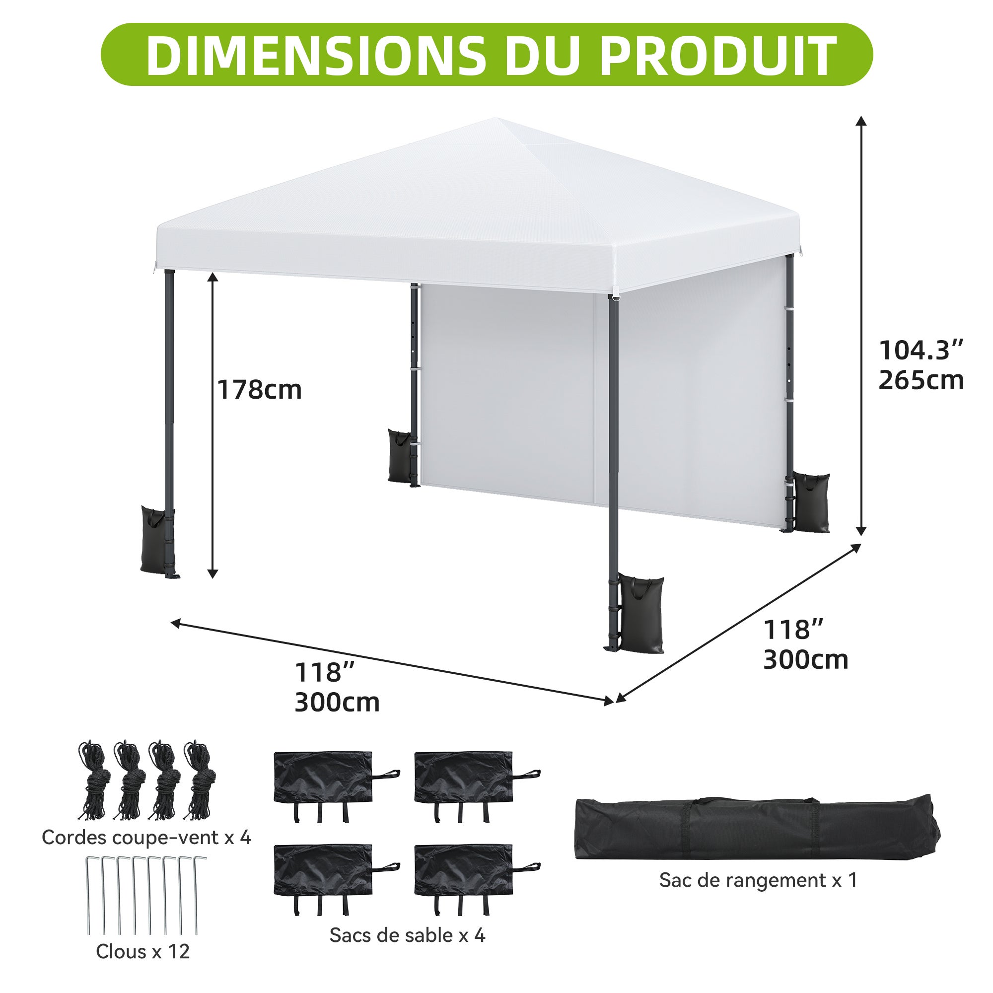 Tonnelle pliante avec dispositif de protection, réglable en hauteur, 3 x 3 m, blanche - 2