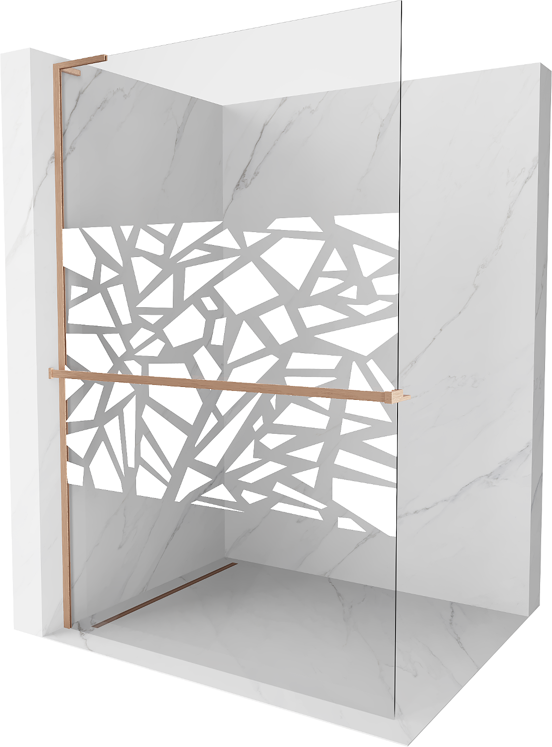 Mexen Kioto+ L ścianka prysznicowa z półką Walk-in 70 x 200 cm, biały wzór, miedź szczotkowana - 800-070-123-65-85