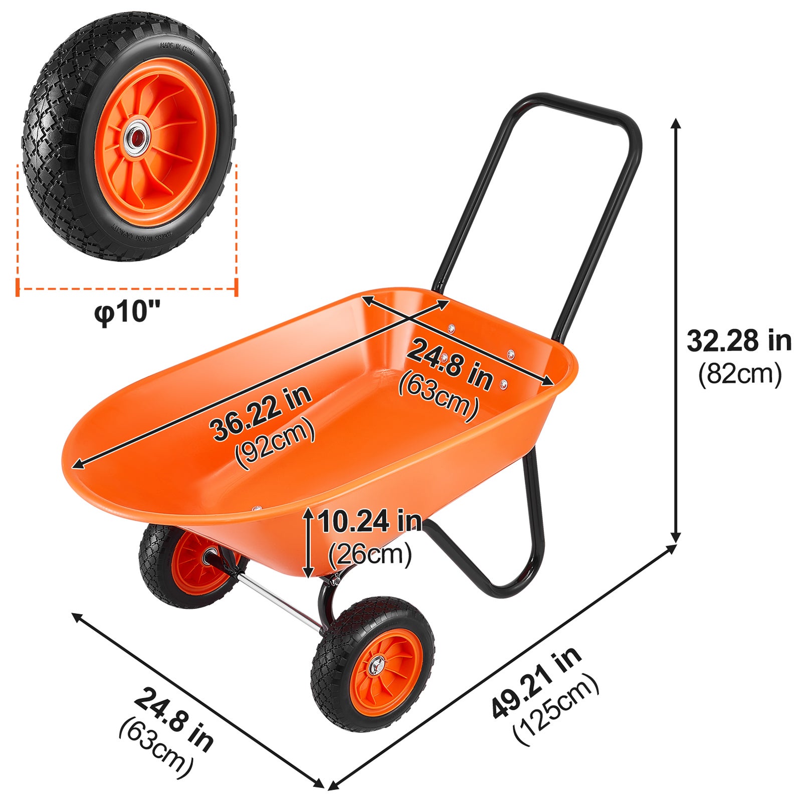 Chariot,5 pi3 Camion à benne basculante à 2 roues avec poignées,capacité de 397 lb,pneus à chenilles de 10 po de large SucceBuy - 2