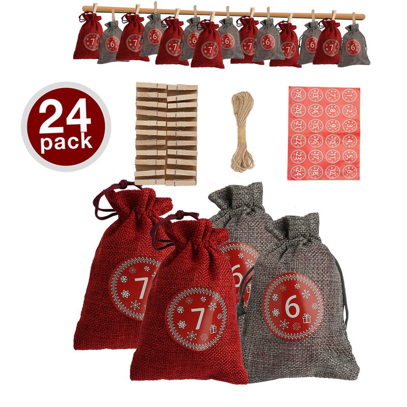 24 Calendrier De L'Avent à Remplir, Sac En Tissu De Calendrier De L'Avent, Calendrier De Noël
