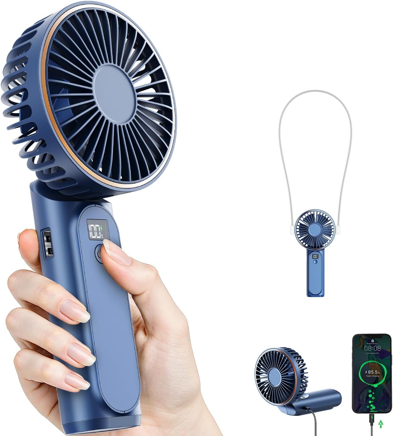 Przenośny Wentylator Ręczny Mini Wentylator Składany Prędkości Wyświetlacz LCD Ultra Cichy Kieszonkowy Rozmiar Do Użytku Wewnętrznego