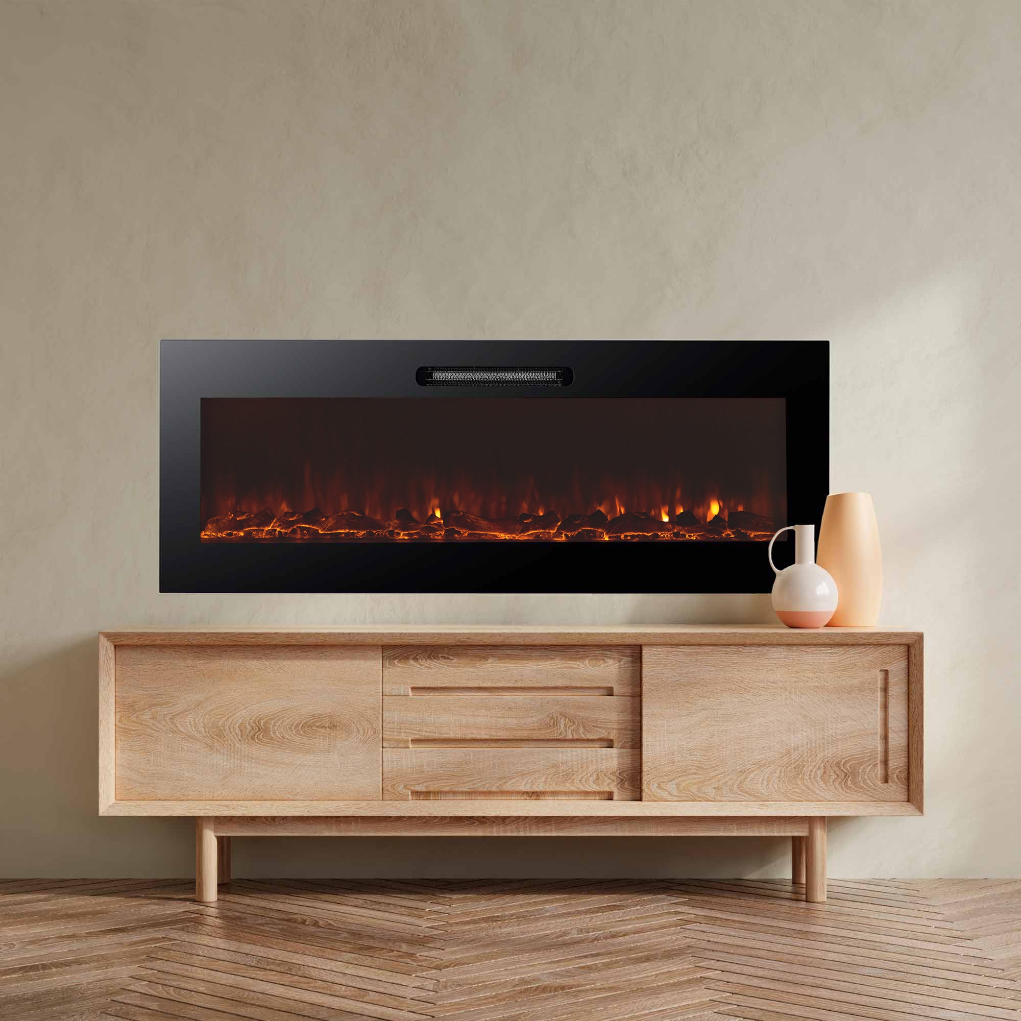 Cheminée Électrique Murale Encastrable 2000W Kekai Oregon 127x16x48 cm Noir avec Simulation de Feu Télécommande pour Intérieur - 2