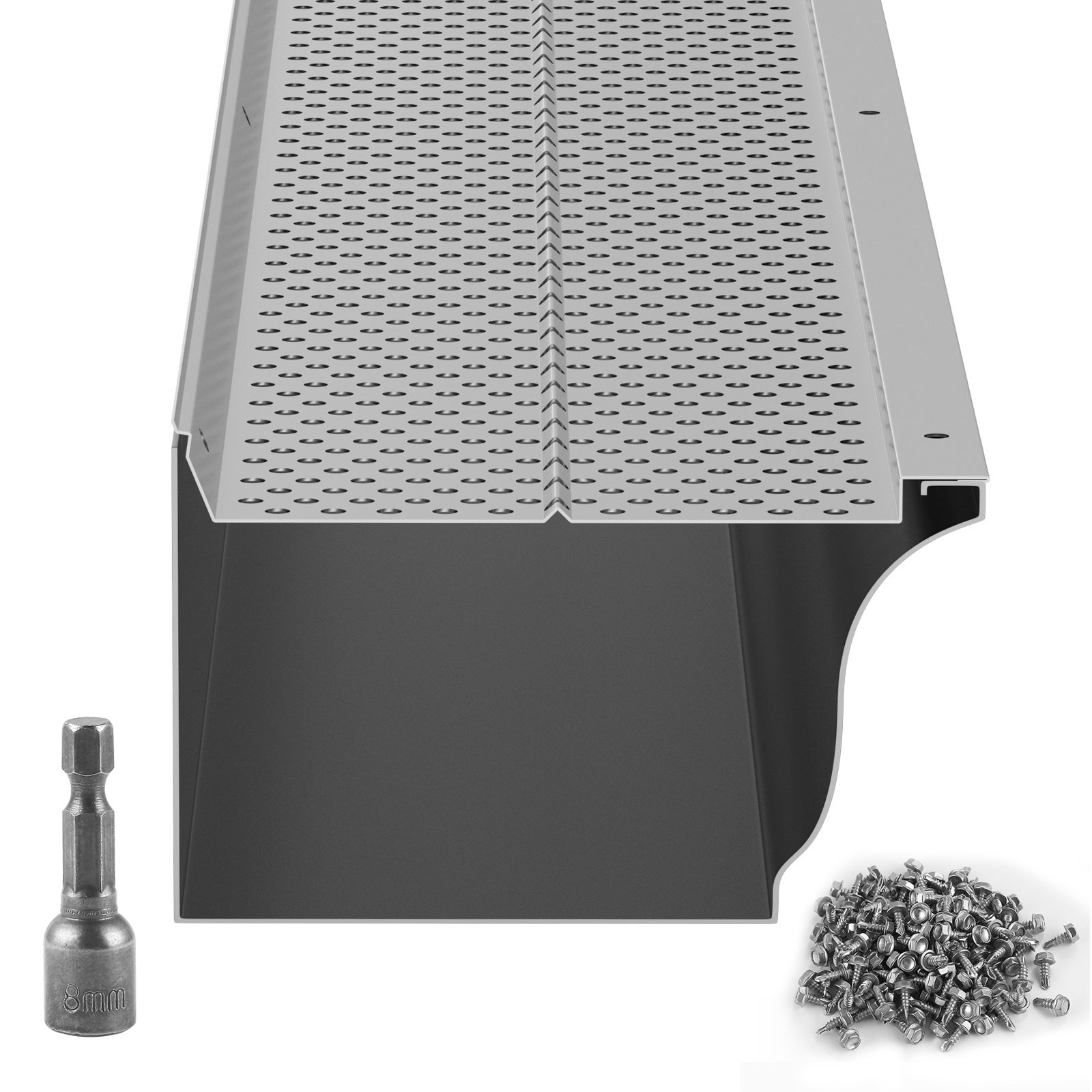 Protector canalón 5 pulgadas,succebuy tapa aluminio para montar,52 piezas,longitud total de 208 pies,diámetro de agujero 0,157'',espesor 0,02''