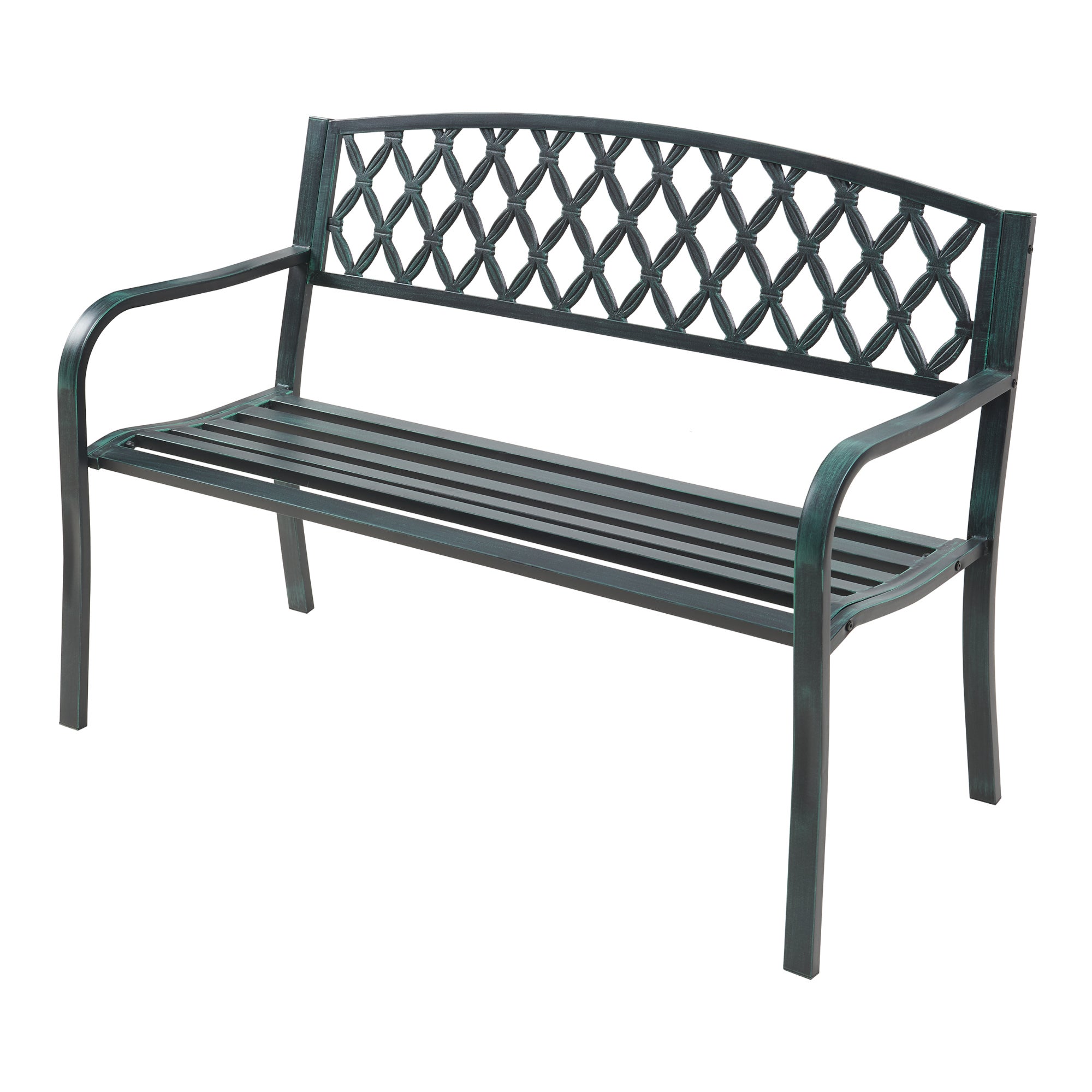Banc de jardin Opsasar 127 x 53,5 x 88 cm acier gris foncé avec patine verte casa.pro - 4