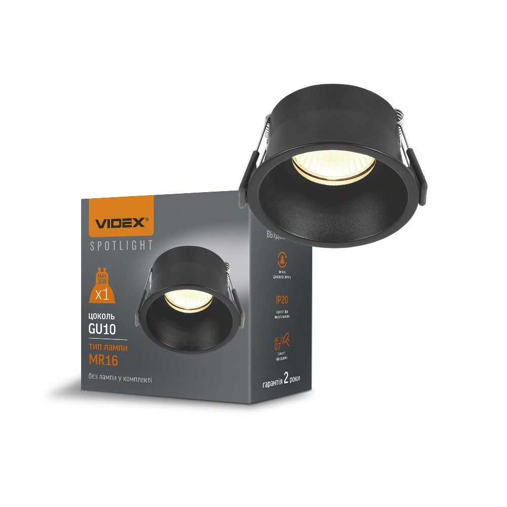 Oprawa sufitowa wpuszczana Spotlight czarna 1xGU10x30W okrągła ruchoma IP20 wym: 4,6 x 8,5 x 8,5 cm aluminium Videx