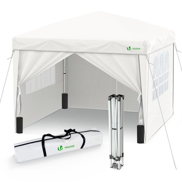 Gazebo Giardino 3x3 m Pieghevole, con 4 Parti Laterali e Borsa di Trasporto, Bianco