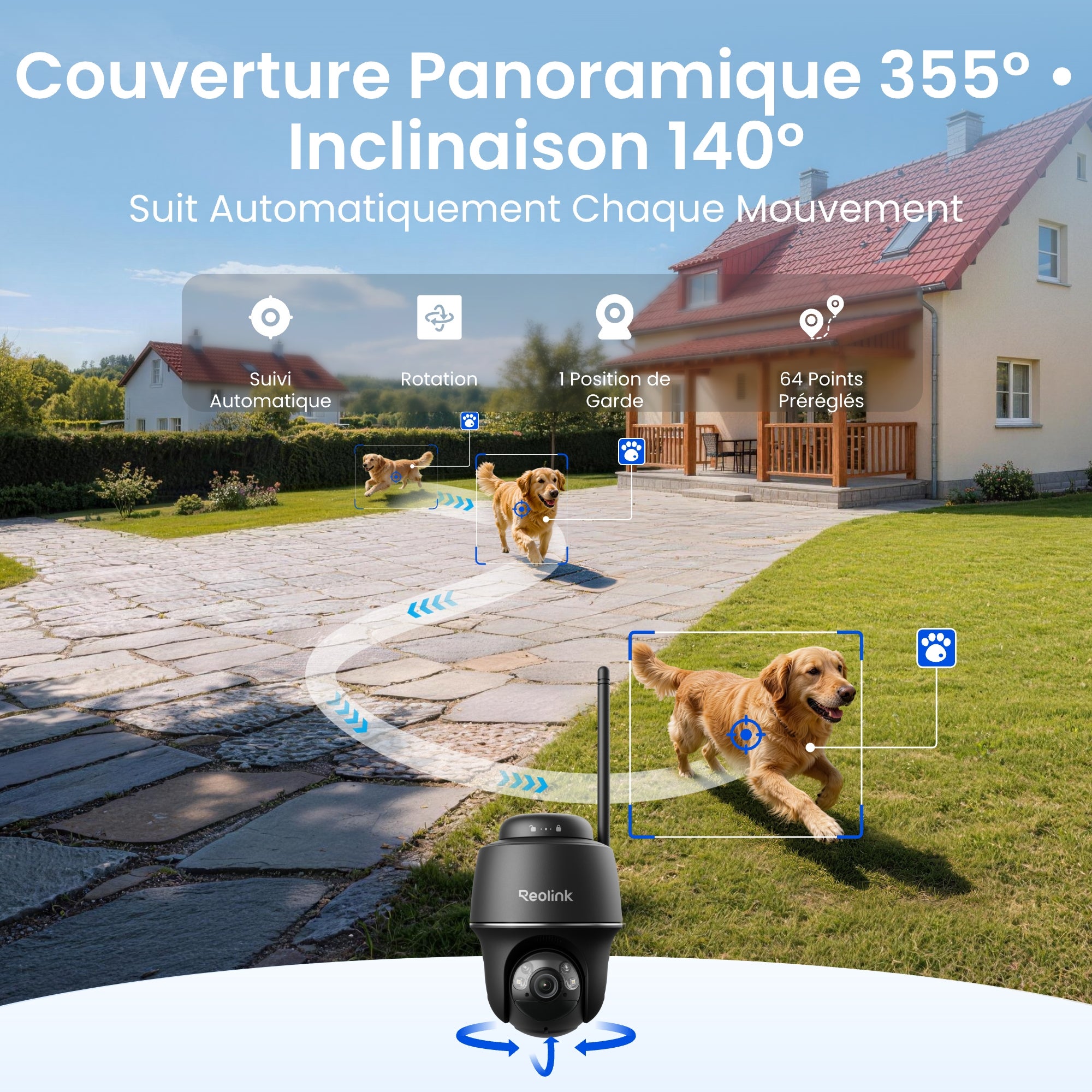 Caméra de surveillance 4K 8MP 2,4/5GHz WiFi batterie PT sans fil, sans Abonnement,+SP, Reolink, Noir - 3