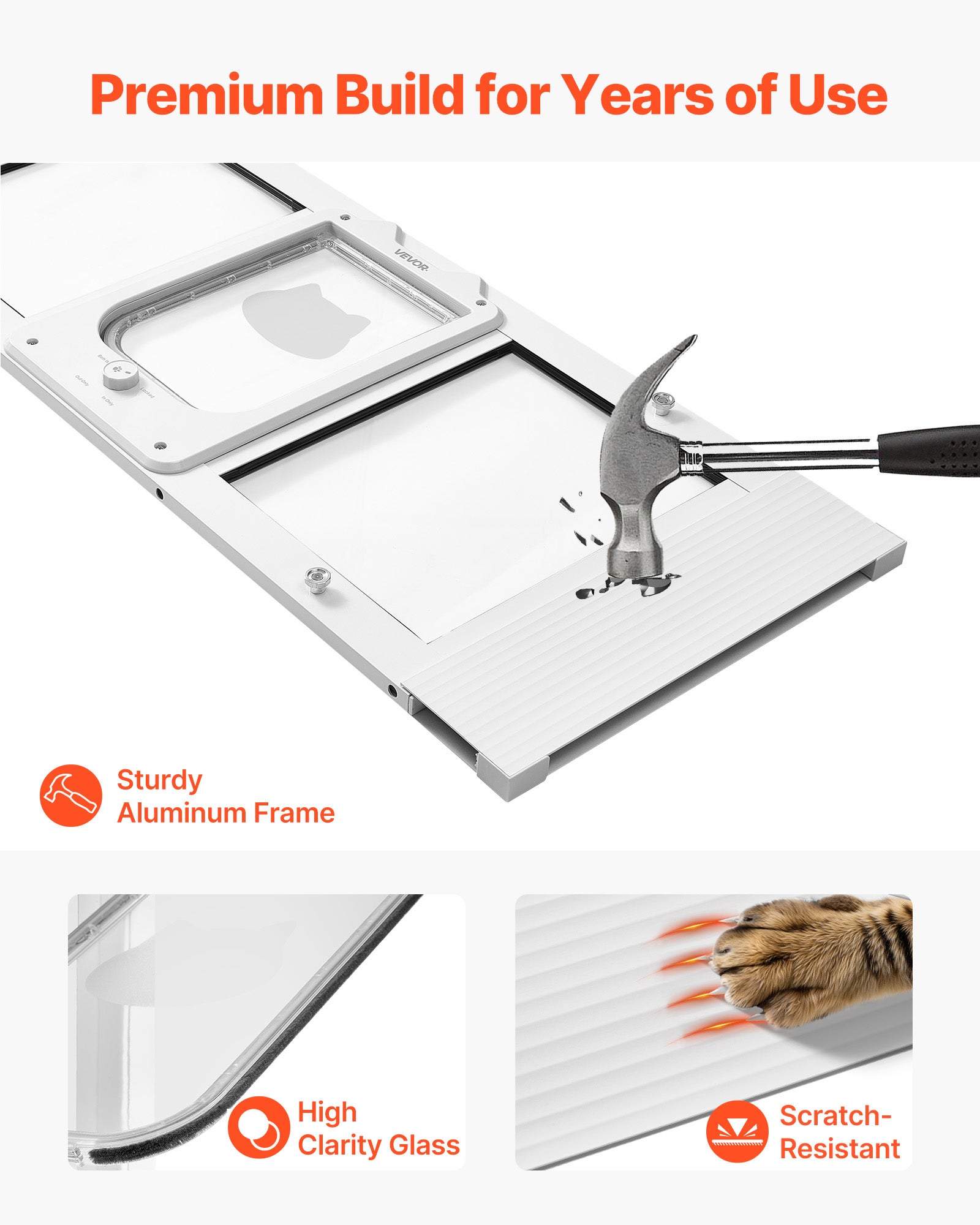 Aba Cat adequada para janelas VEVOR de 889 a 1016 mm, 4 modos de travamento, fecho magnético, vidro de alumínio de alta transparência, branco - 6