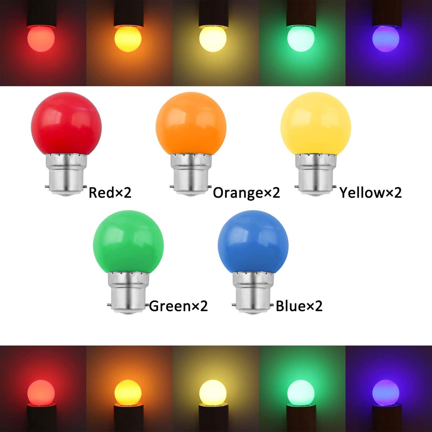 10 kulistych żarówek LED G45 o mocy 1 W w kolorach czerwonym, zielonym, niebieskim, pomarańczowym i żółtym, idealnych na wesela, Halloween i Boże Nar - 4