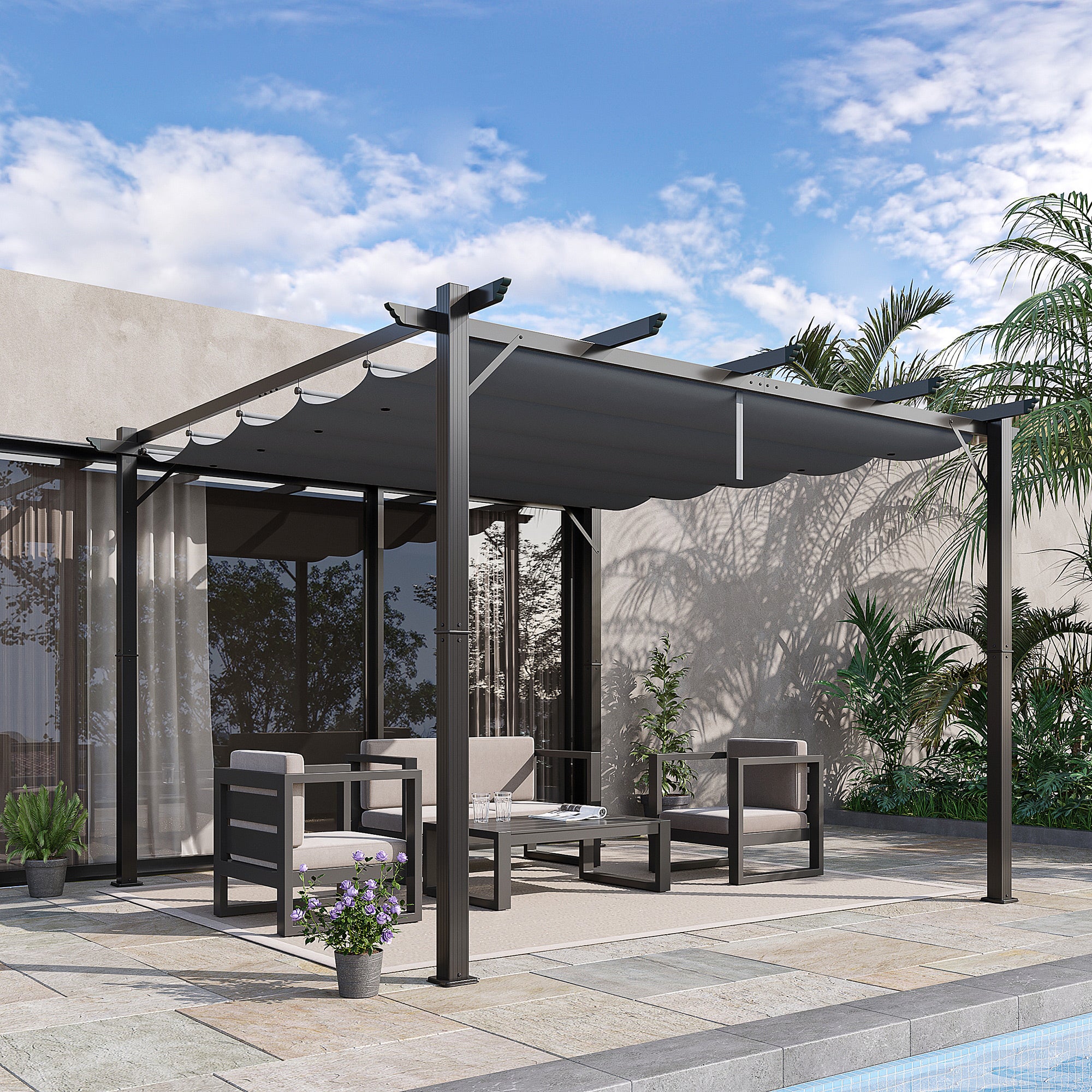 Toit de patio du kiosque Pergola avec toit ouvrant Jardin Alu gris charbon + gris foncé 3x3x2,23 m - 4