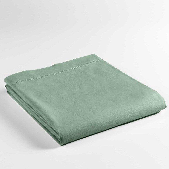 Drap plat 2 personnes 240 x 300 cm coton 57 fils Lina Sauge – Finition point bourdon - 5
