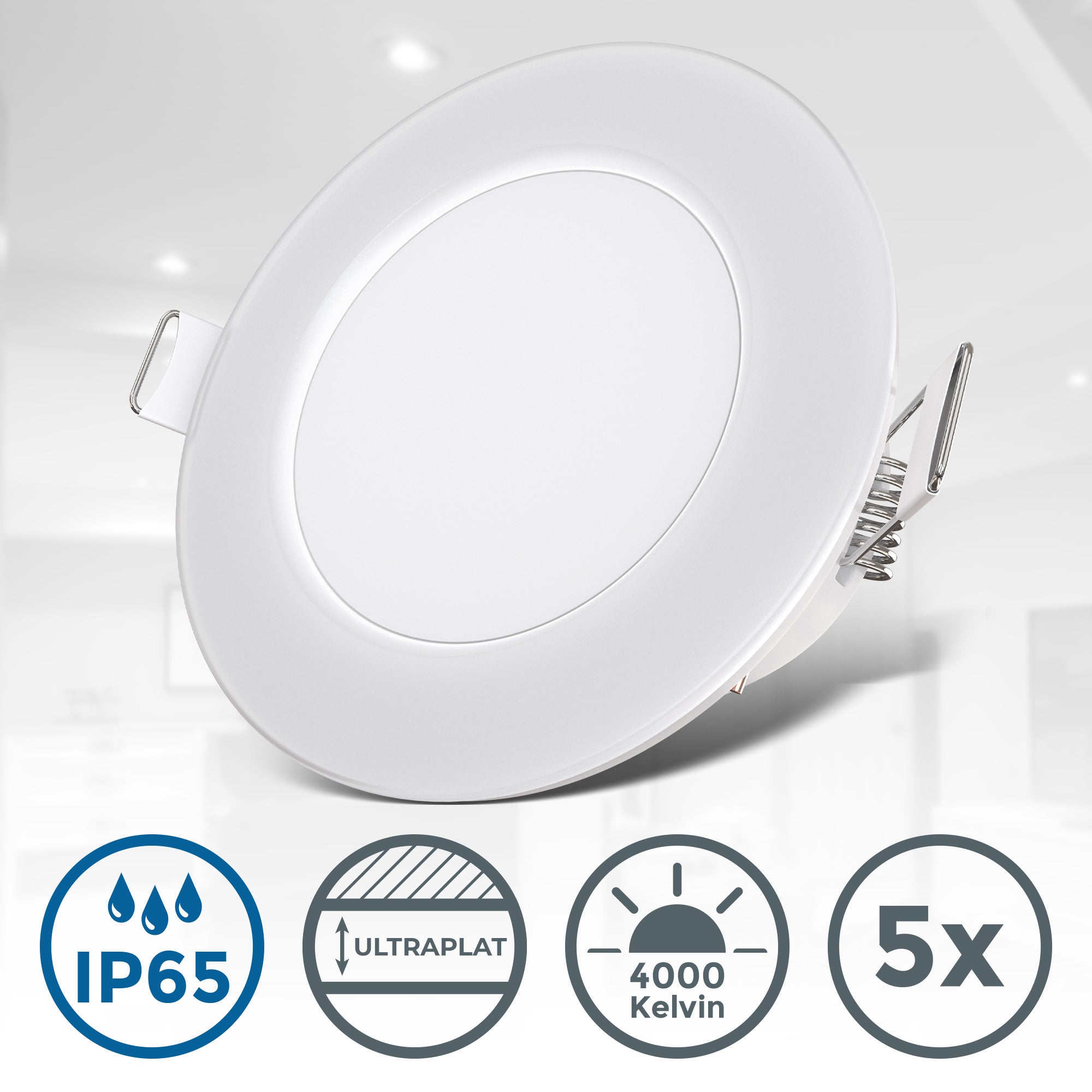 Lot de - spots LED encastrables - IP65 - spéciales Salle de bain - Ultra-plats 30mm - Ø68mm - Blanc neutre 4000K - 3W - 350lm chacun - B.K.Licht - 2