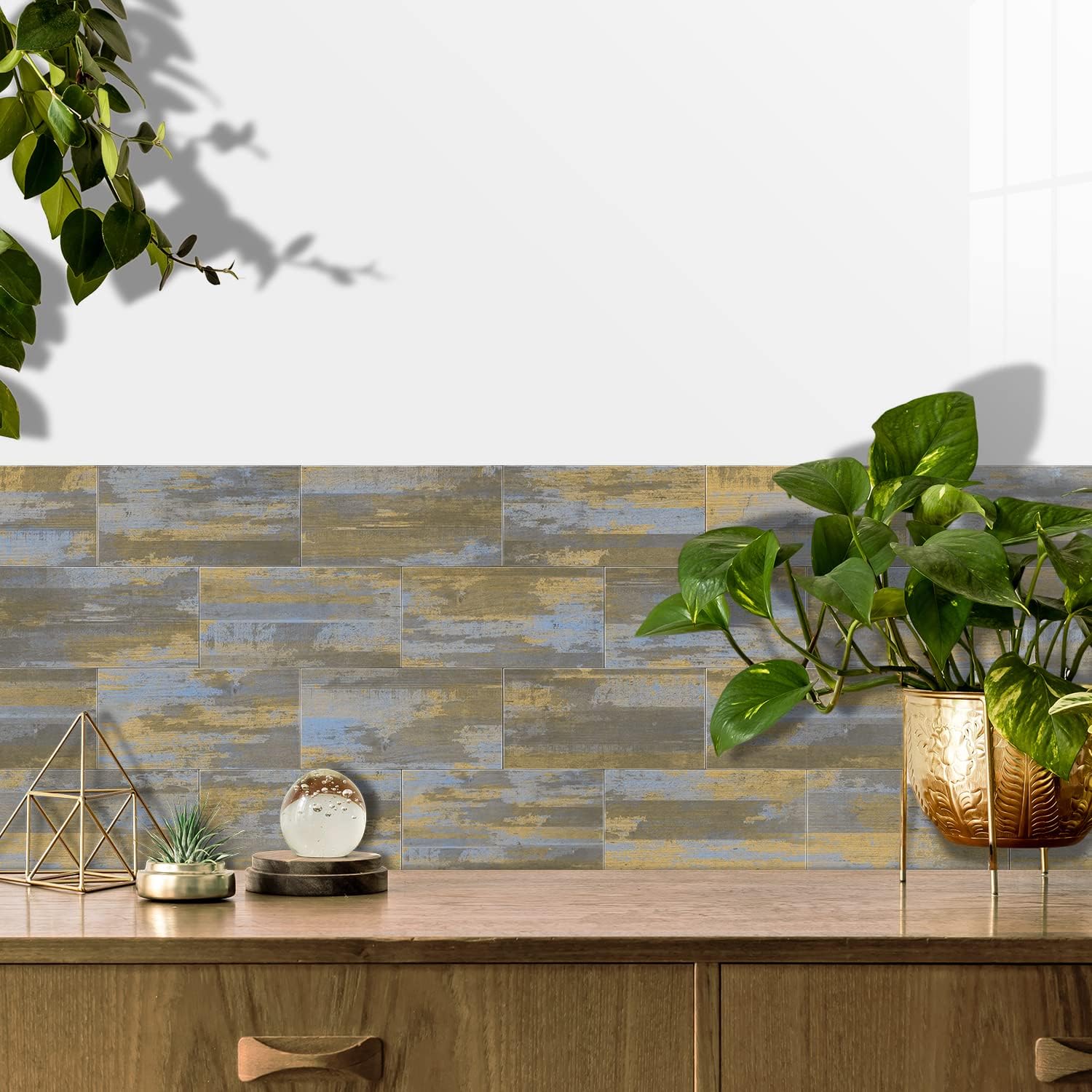 Rivestimento per Parete 3D Giallo Marmorizzato - 16 Pannelli Impermeabili, Anti-Umidità e Anti-Muffa per Cucina e Bagno - 5