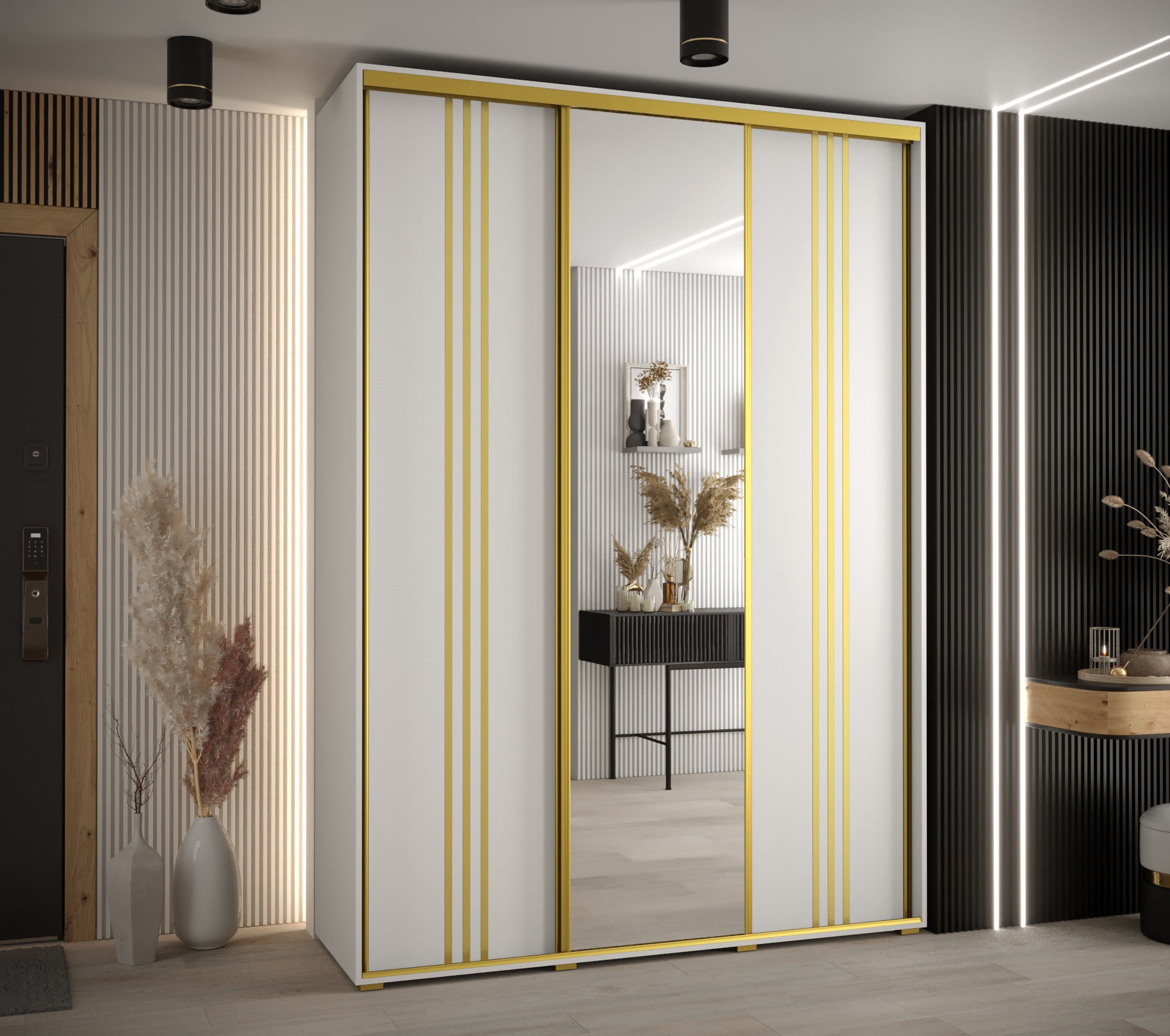 Szafa przesuwna z lustrem wysoka Davos 7 180 x 45 x 235,2 cm biały + biały + u. złoty - Abiks Meble - 2