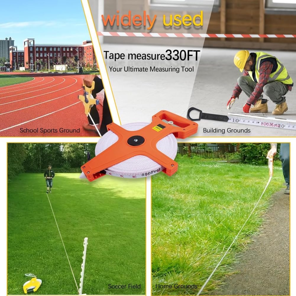 Decametre 100M, Ruban d'Arpenteur en Fibre de Verre, Double Face Mètre Ruban, Fiberglass Tape Measure, pour l'Ingénieur, la Cour et Terrain - 4