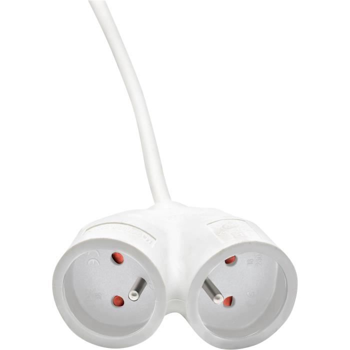 Rallonge Électrique - 5m - H05vv-f 3g1,5 - Fiche Plate - Prise Double - Blanc - 8