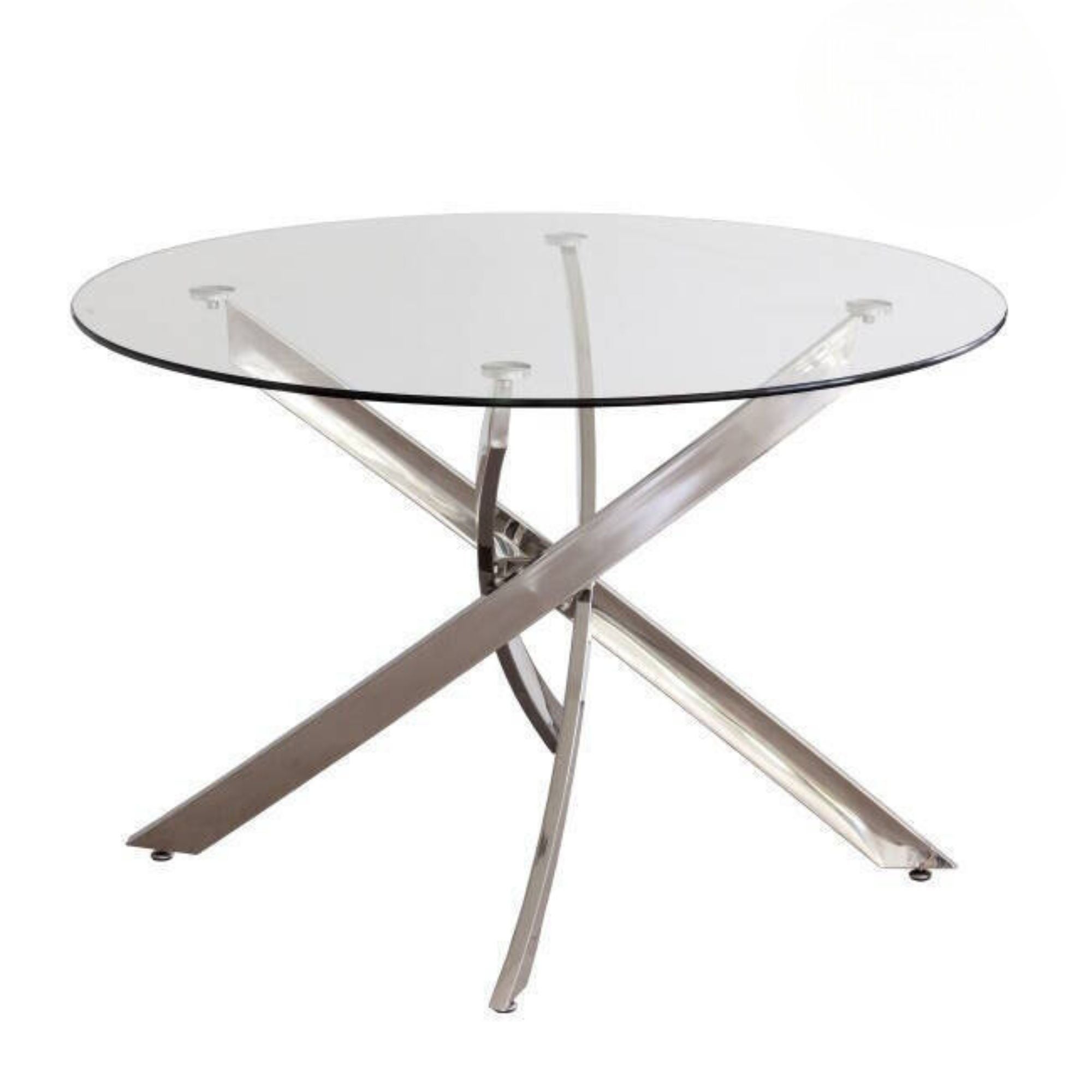 Okrągły stół z szklanym blatem i metalową konstrukcją Chromowana noga | Wymiary: 110 x 73 cm