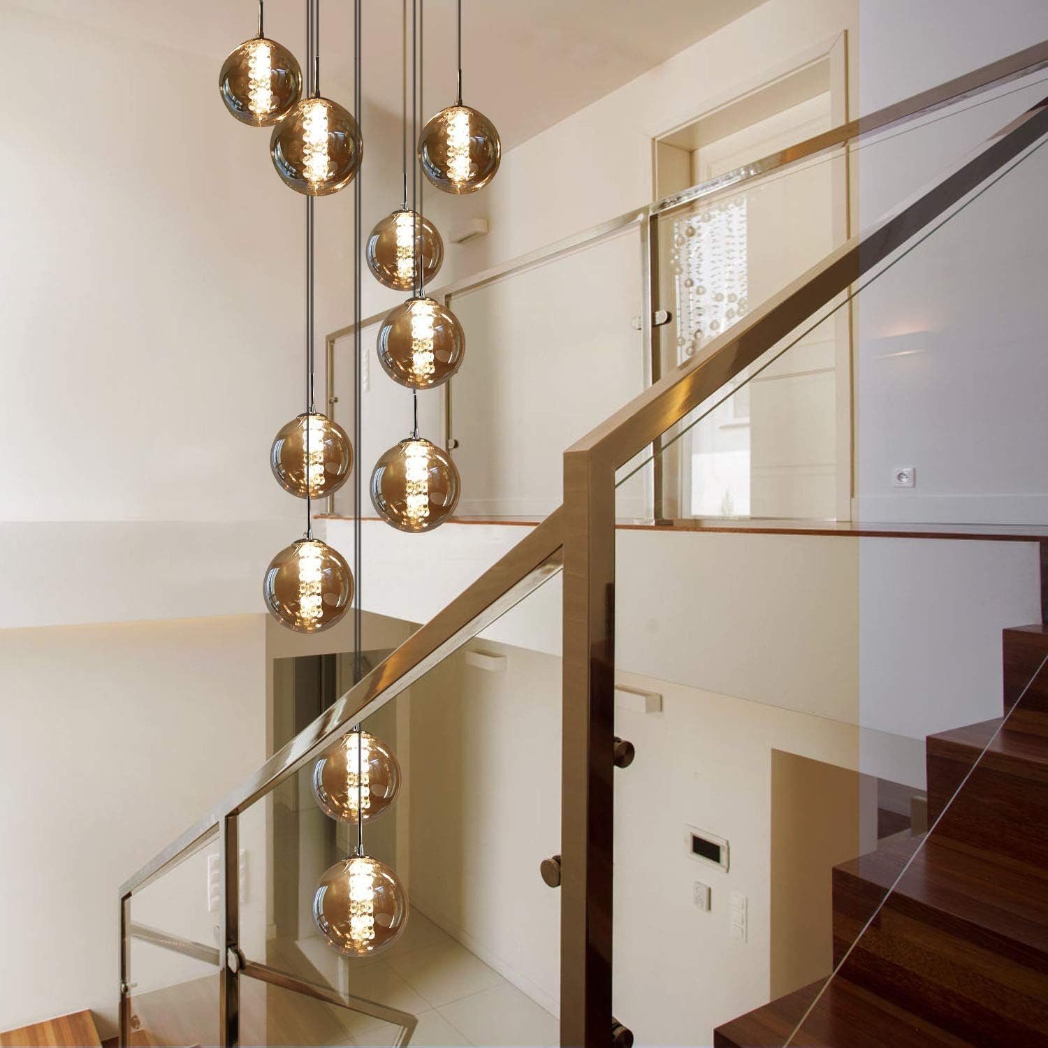 NETTLIFE Suspension table de salle à manger Suspension réglable en hauteur Lustre Suspension à 10 flammes en verre - 3