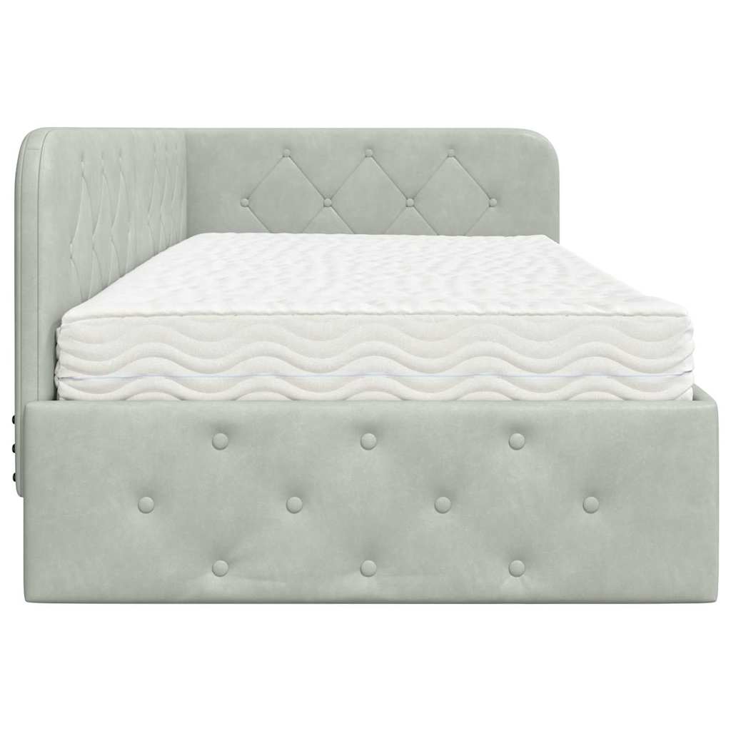 Cadre de lit d'angle en velours gris clair pour la chambre, 90 × 190 cm - 8