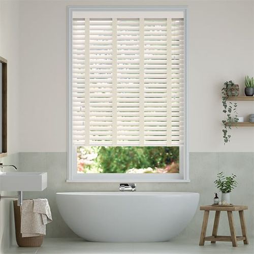 Venecianas madera efecto madera con cinta color crudo - crema 168x120 - cortinadecor