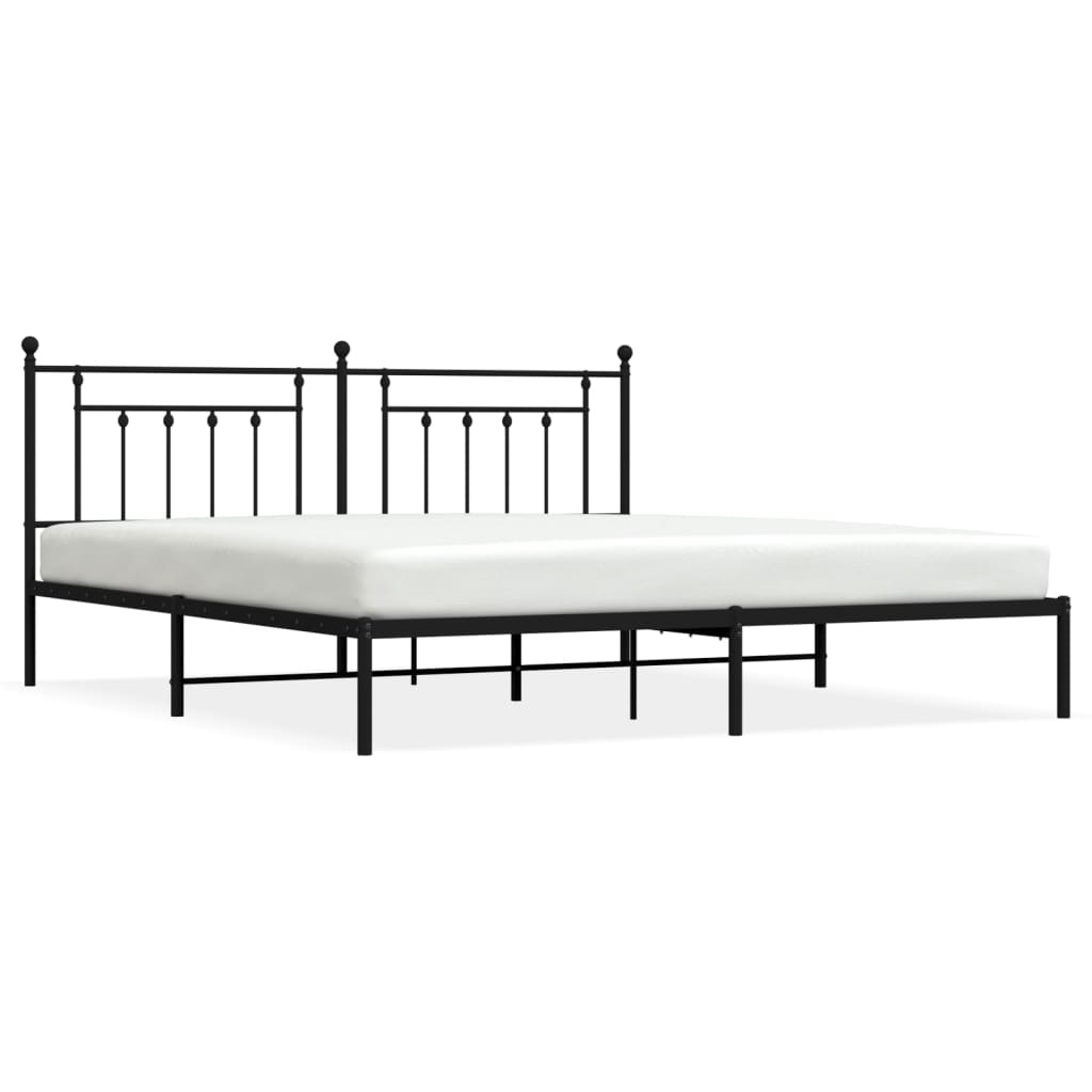 Łóżko Metalowe Czarne Rama Łóżka Ze Stelażem Do Sypialni Pokoju 200x200 cm