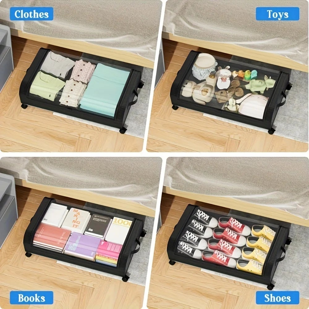 MINICLOSS　Rangement sous le lit, bacs à roulettes avec couvercle, pour vêtements et linge de lit, organisation de la maison (noir, arc) - 5