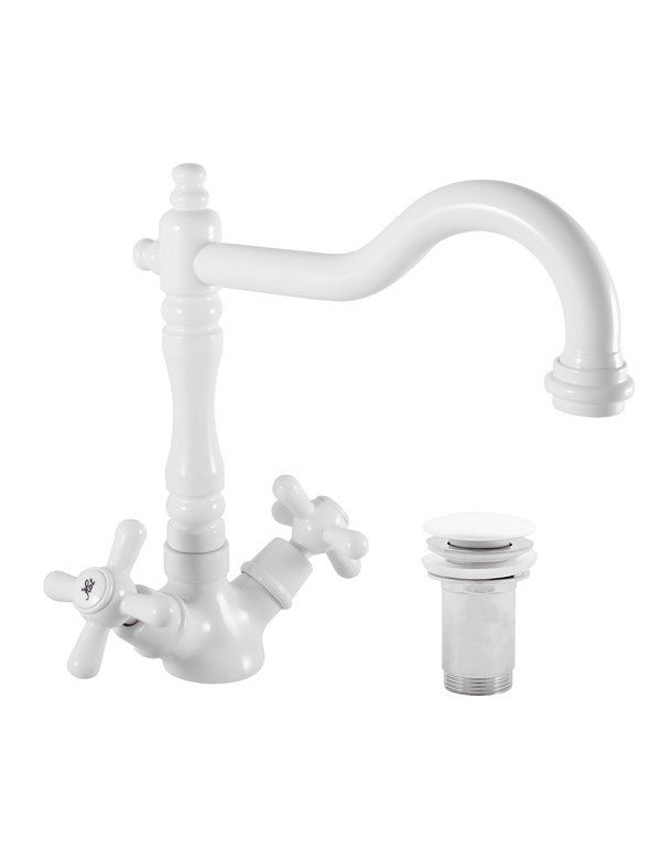 Robinet de Lavabo Blanc/Or (24Karat), Mitigeur à Levier Unique,Robinet, Panama