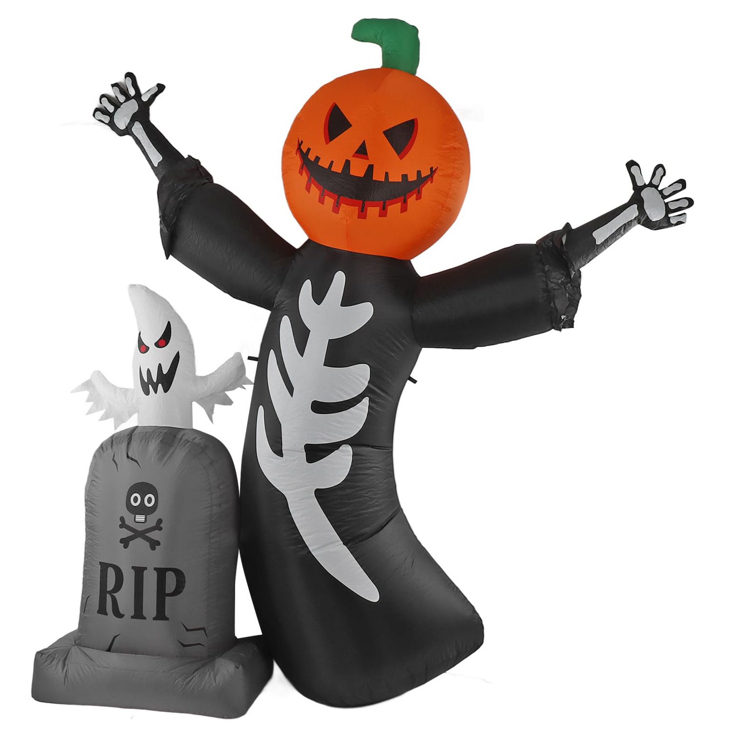 Decoración inflable de halloween, esqueleto de calabaza inflable de 8 pies con luz led incorporada, decoración de halloween
