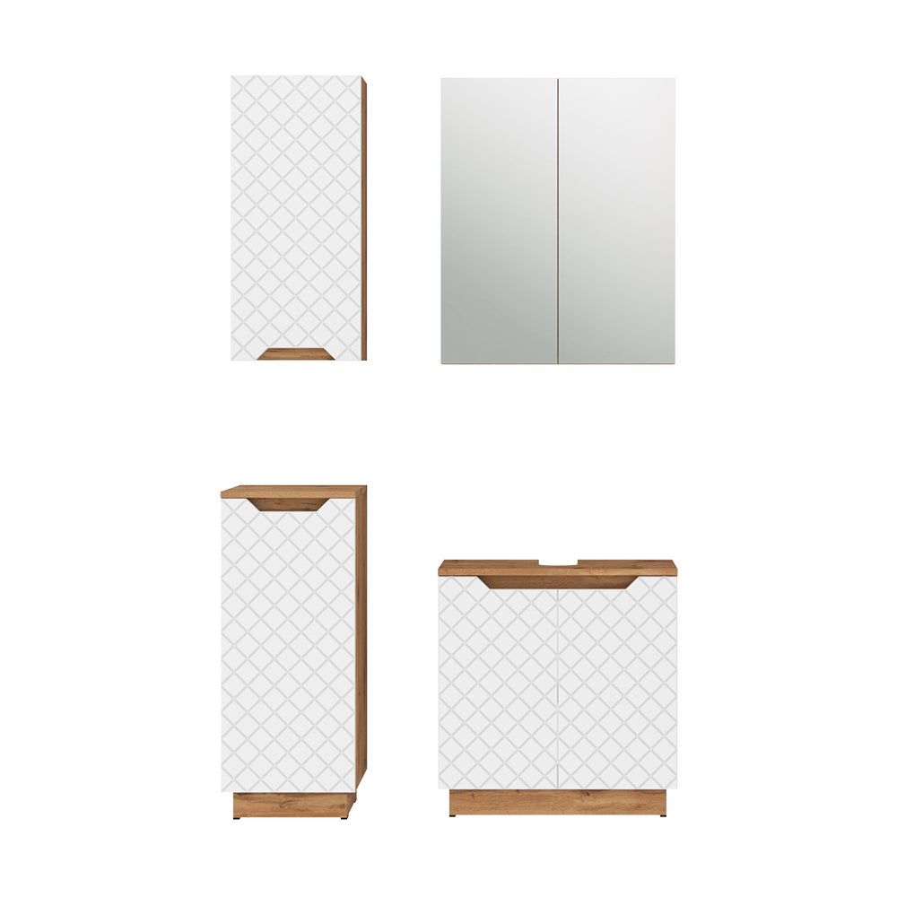 Vicco Zestaw mebli łazienkowych Lotta, Dąb/białe paski, 4 części