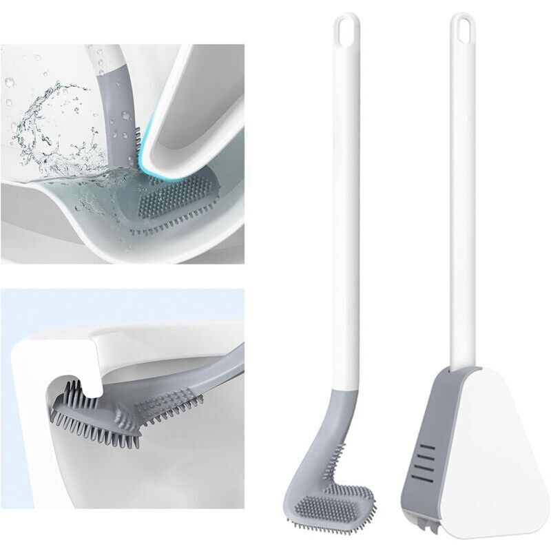 Perie de toaletă din silicon Golf cu mâner lung, perie de toaletă albă pentru baie și suport