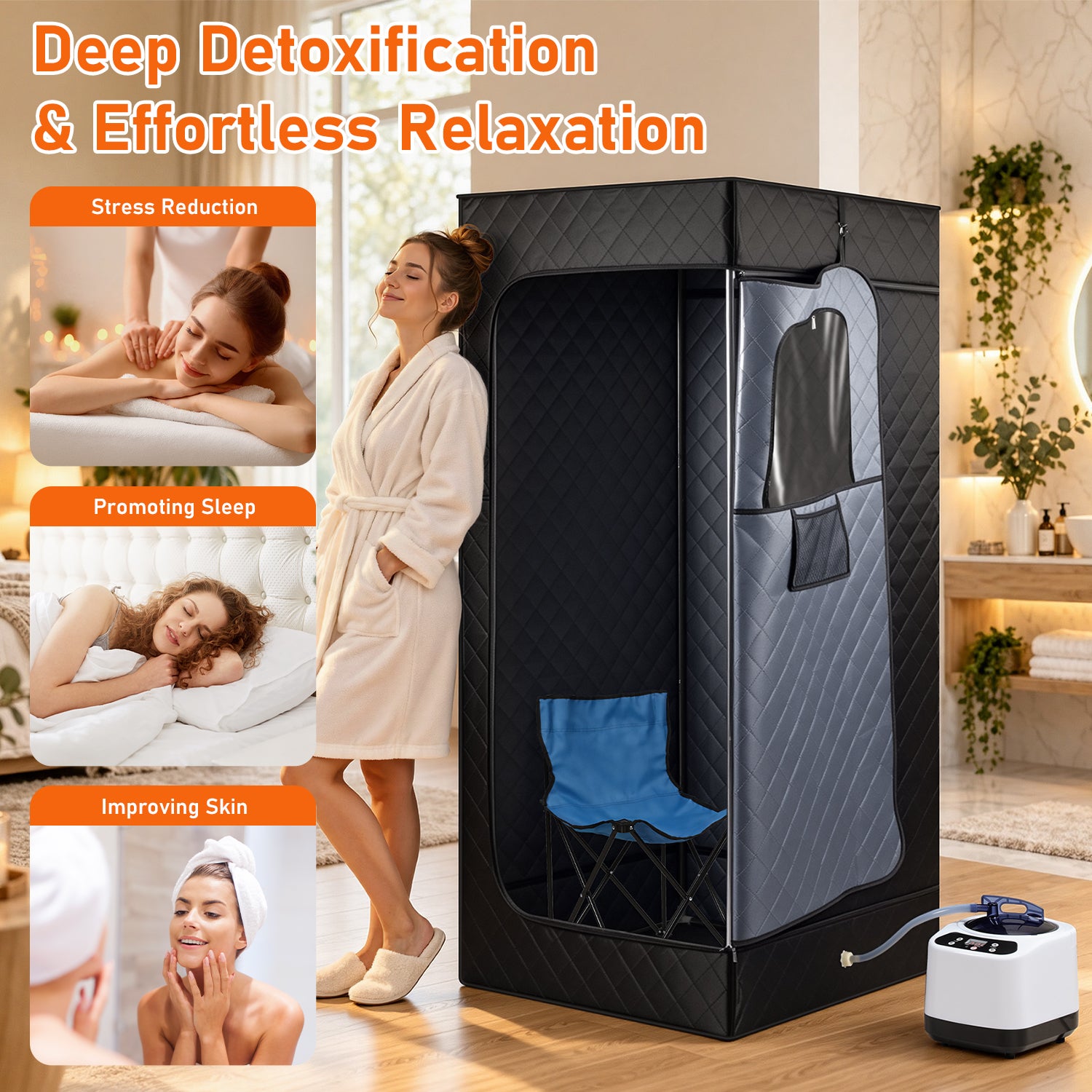 Kit sauna vapeur portable 1200 W, tente 1 personne, générateur 3 L ...