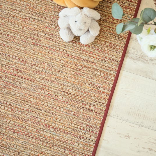 Tapis intérieur / extérieur en tissé plat - Bornéo nature multicolore - Galon bordeaux - 120 x 170 cm - 2