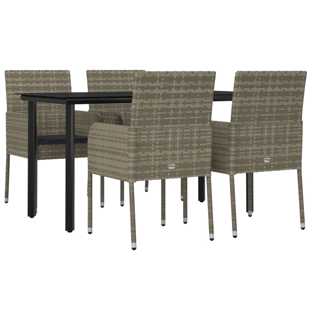Maison Exclusive - Set da Pranzo Giardino 5pz Nero e Grigio con Cuscini Polyrattan - 3