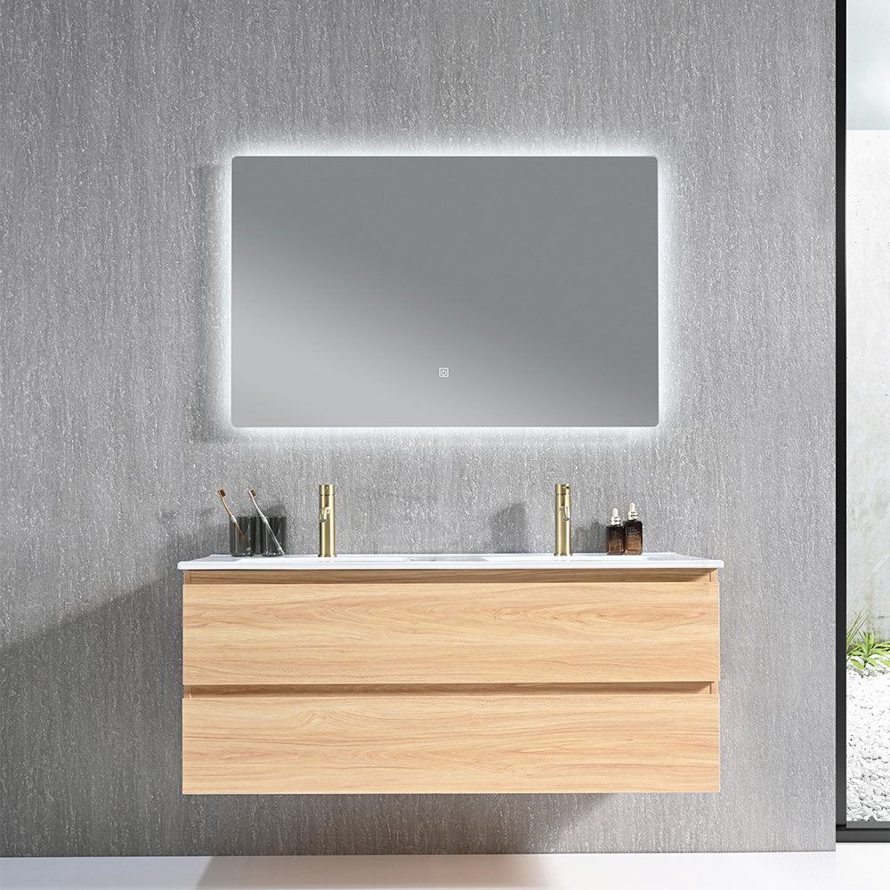 Meuble salle de bain double vasque 120cm bois naturel avec miroir LED LB-8331C - 2